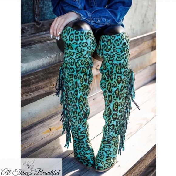 L&B Shoes - LAST PAIR SZ 6 •L&B Turquoise Leopard Tall Boots•